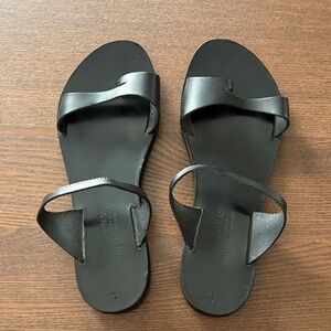 KIONAS - Handcrafted Black Minimal Leather Slide Sandals